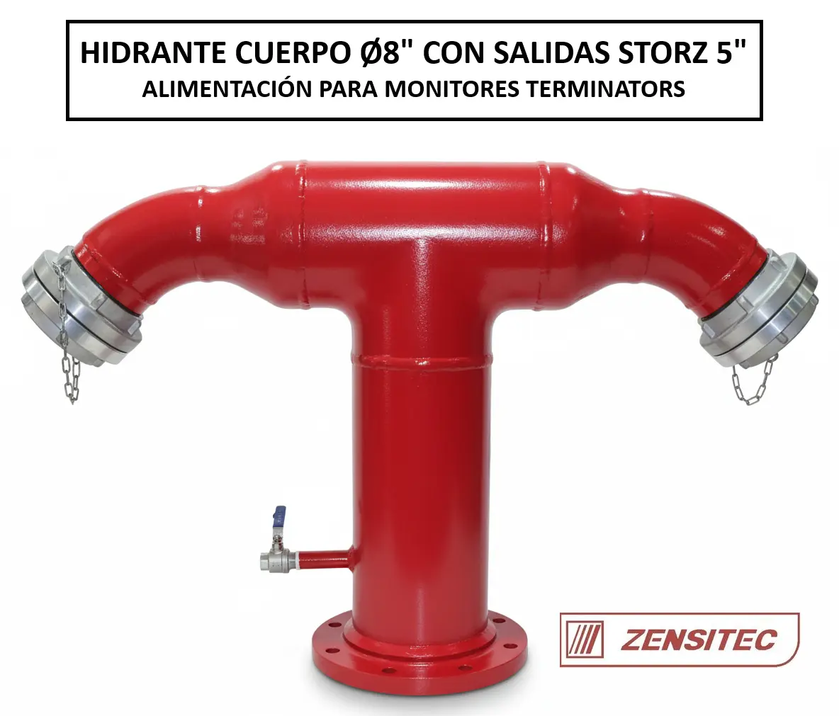 Columna hidrante con cuerpo de 8" y doble salida Storz de 5" - alimentación para monitores Terminators - Zensitec