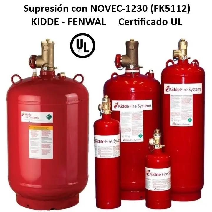 Tamaños de cilindros de gas NOVEC marca Kidde - Zensitec